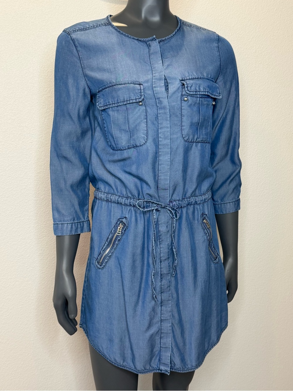 Kut from the Kloth Chambray Utility Dress Blue Denim Womens Size XS western